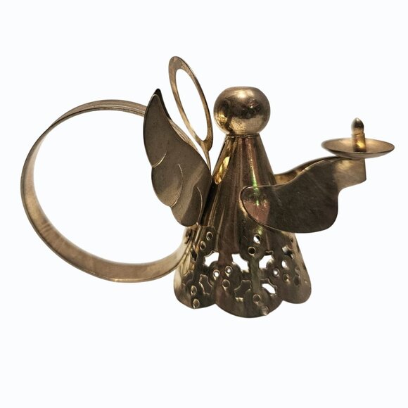 1991 International Silver Company Brass Plated Pierced Angel Napkin Rings w Box - Picture 3 of 8